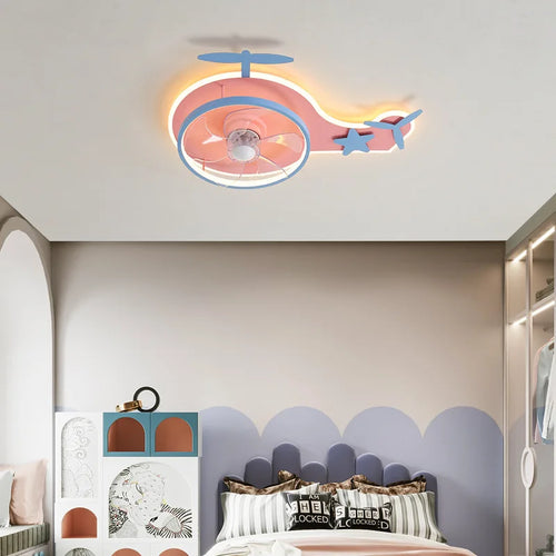 Nordic LED ceiling light with fan adjustable airplane child remote control - vue 3 sur 8