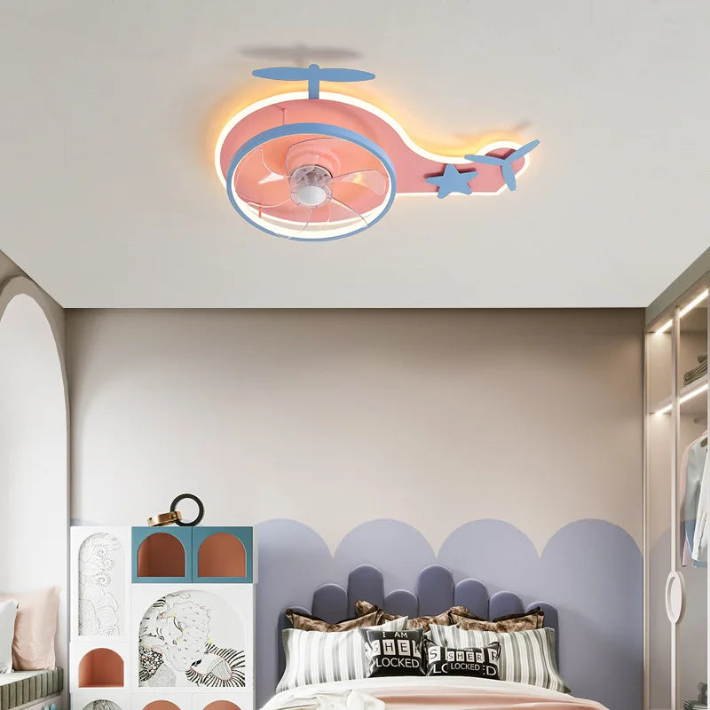 Nordic LED ceiling light with fan adjustable airplane child remote control - vue 3 sur 8