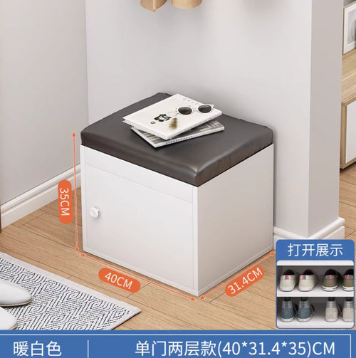 Home Shoe Cabinet with Bench, Anti-Dust Shoe Storage Bench, Multi-Layer Wooden Organizer with Cushion and Stable Structure - vue 11 sur 13