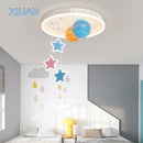 Creative nursery chandelier with colourful glass planets and stars
