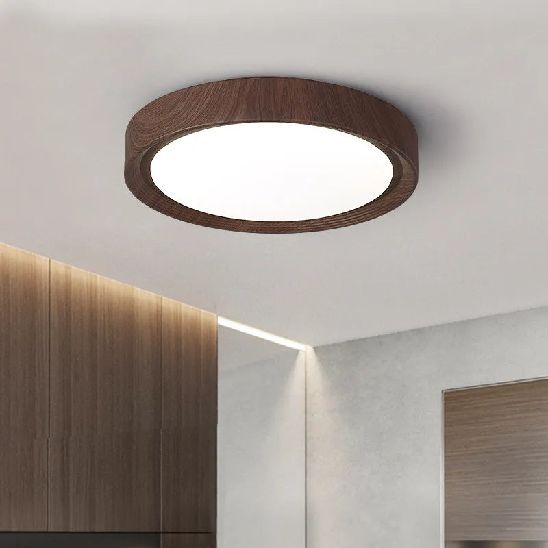 Simple circular Nordic wood grain lamp for entrance, balcony and porch