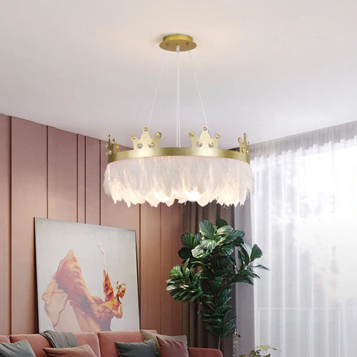 Simple nordic luxury chandelier with crystal feather pendant