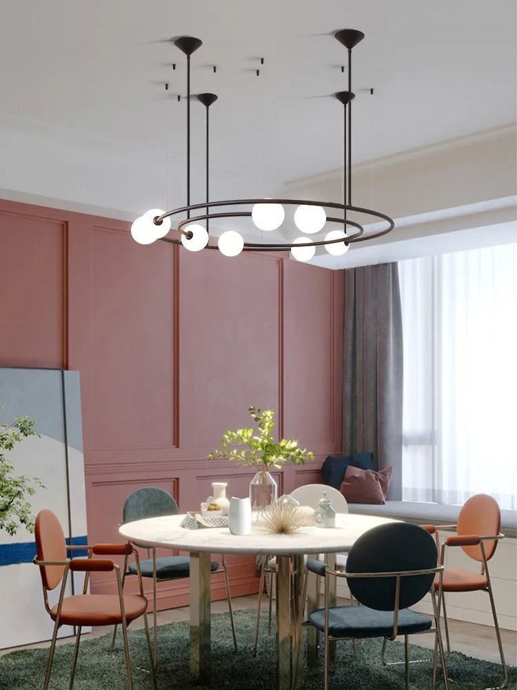 Modern creative orbit planet glass LED chandelier for café decor
