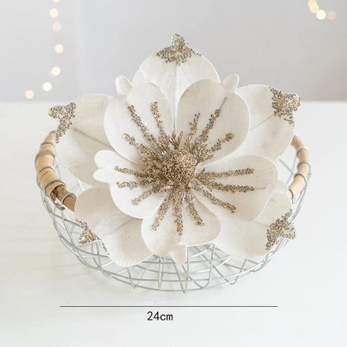 Artificial glitter Christmas flower for tree decorations 1 piece - vue 12 sur 12