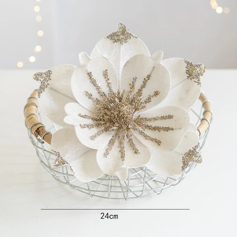 Artificial glitter Christmas flower for tree decorations 1 piece - vue 11 sur 12