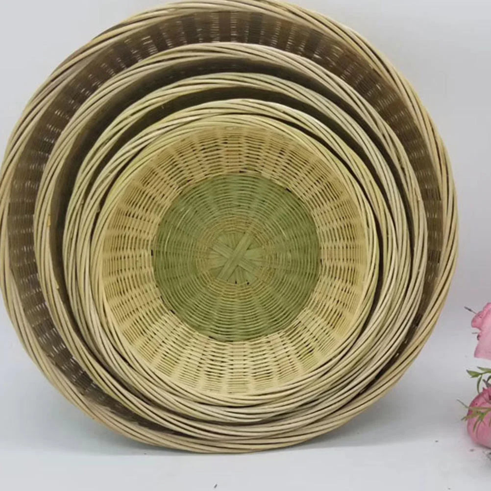 Set of 3 bamboo baskets with wicker tray for fruit and bread - vue 6 sur 6