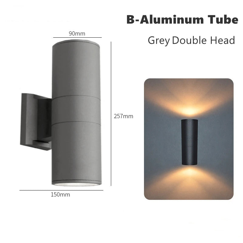 12W Outdoor Glass Tube LED Wall Lamp E27 Waterproof Single Double Head Up&amp;Down Lighting Porch Light Garden Exterior Wall Sconce