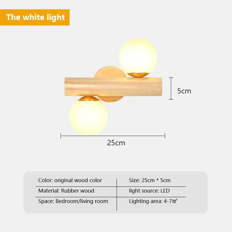 Modern adjustable nordic LED wall light in glass and wood