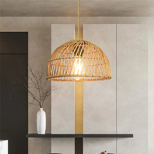 Hand-woven rattan chandelier with LED for indoor use - vue 6 sur 6