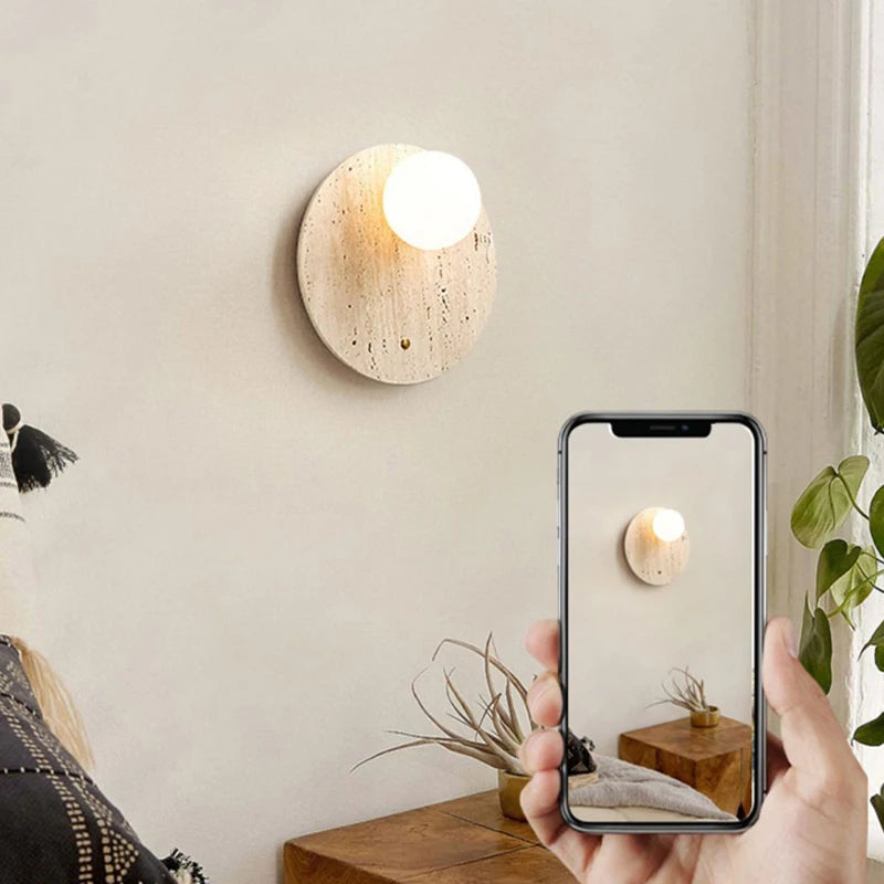Japanese wabi sabi yellow marble wall light - vue 3 sur 8