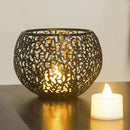 Gold metal candle holders with intricate design for elegant decor