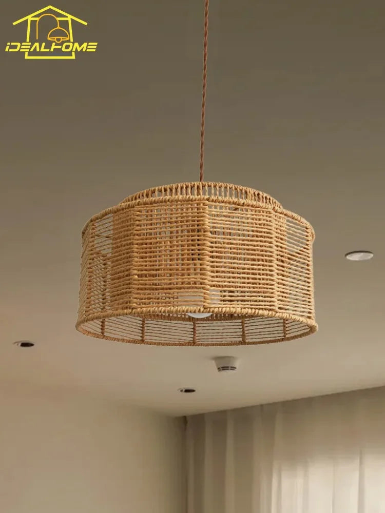 Wabi-sabi style hemp rope pendant light for elegant interiors - vue 4 sur 8