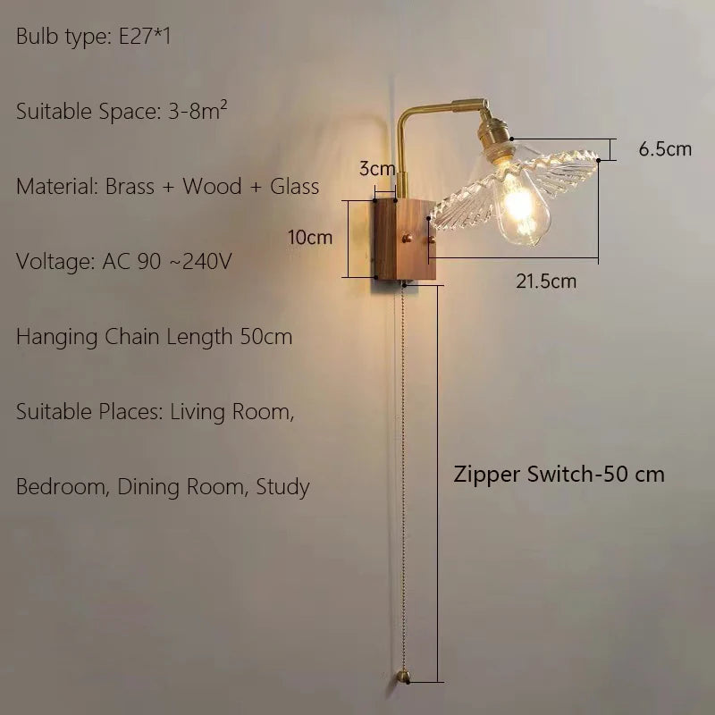 Japanese vintage wooden wall light minimalist LED lamp - vue 10 sur 13