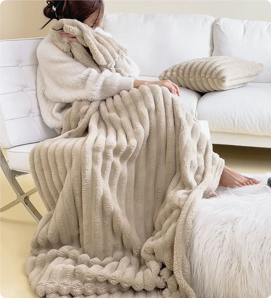 Thick soft fleece throw solid colour for bed - vue 4 sur 7
