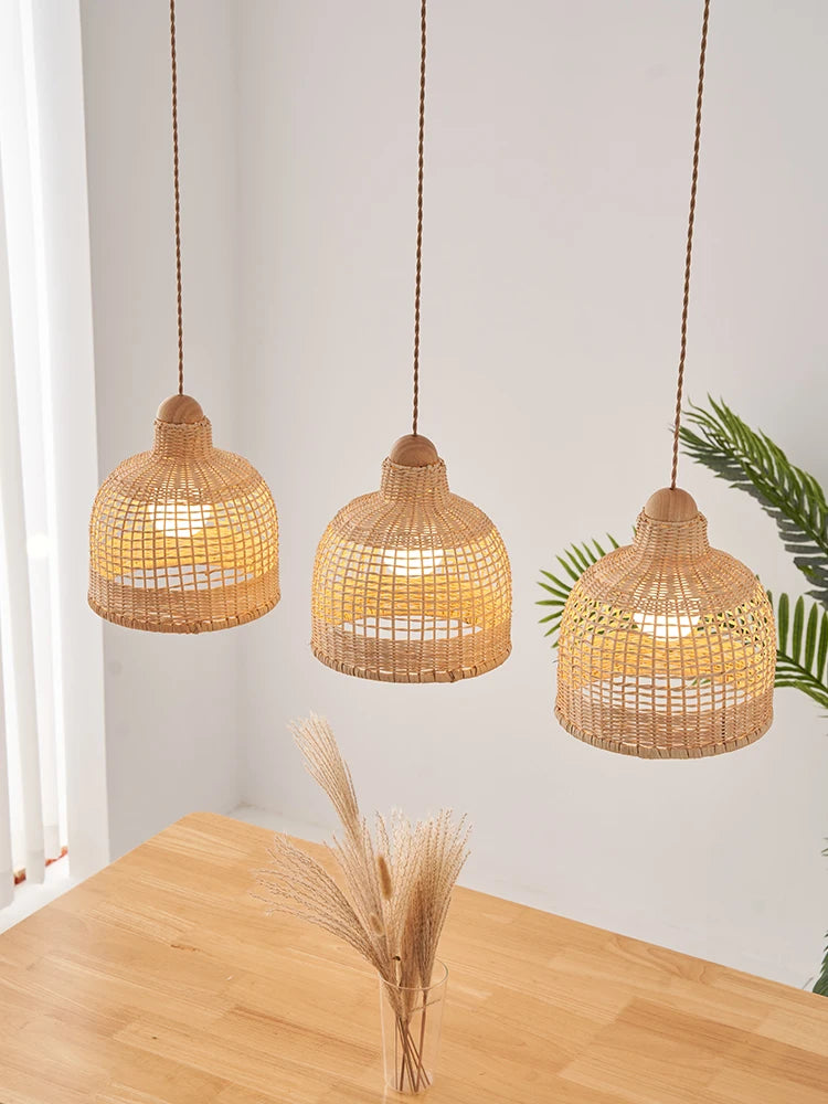 Wabi sabi bamboo and vine woven pendant light