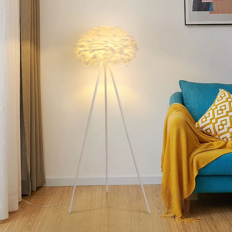 Postmodern feather floor lamp with foot switch