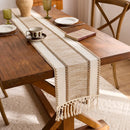Boho khaki macramé table runner with tassels