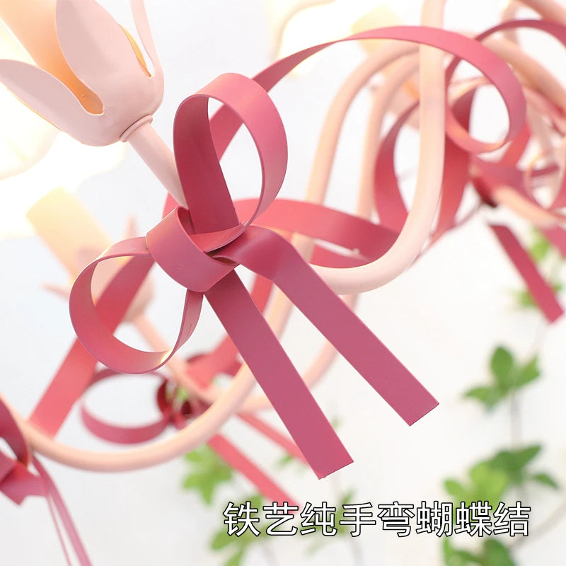 Cute children's chandelier in pastoral style with bow - vue 6 sur 14