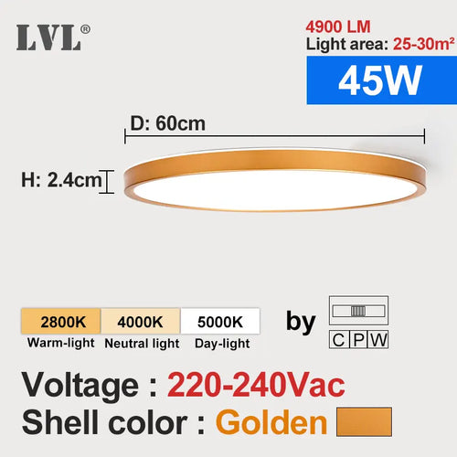 Modern square flat ceiling light in gold wood for interior - vue 14 sur 16