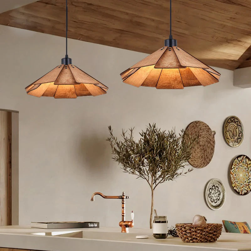 Japanese retro wooden pendant light for interior decoration