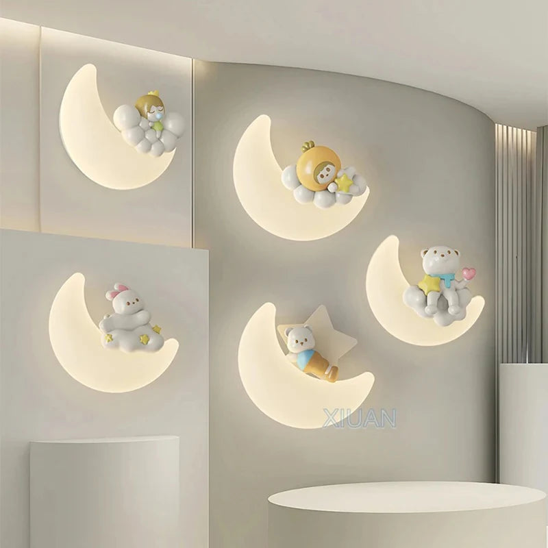 Romantic moon angel bear girl children's wall light