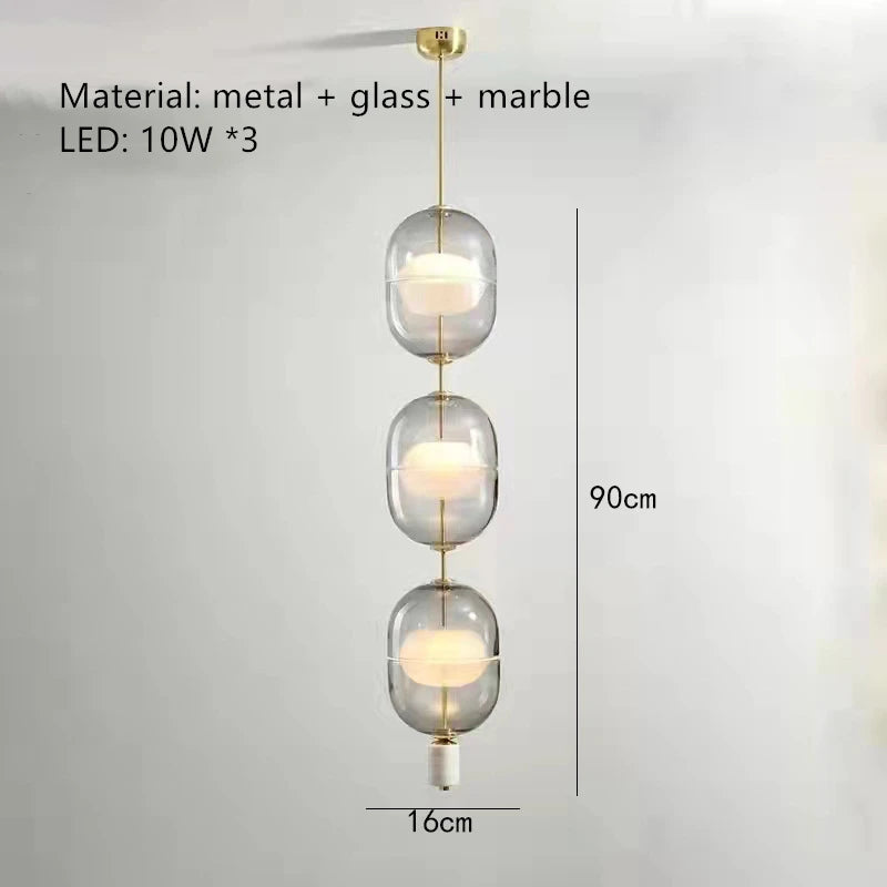 Nordic glass pendant light with marble and metal ceiling fitting
