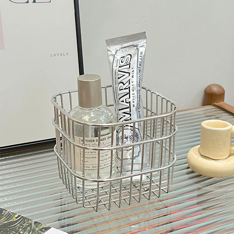 Square stainless steel storage basket for organising your home