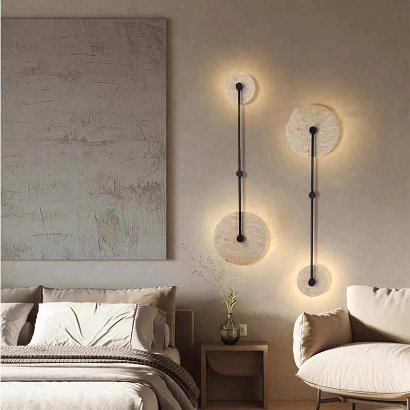 Vintage round natural stone decorative indoor wall light