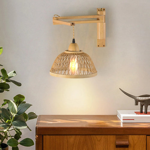 Rattan wall light boho bedside lamp for barn, living room, loft, bathroom, porch - vue 4 sur 6