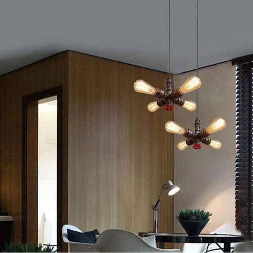 Retro industrial ceiling light with 4 decorative water pipe lights - vue 10 sur 11