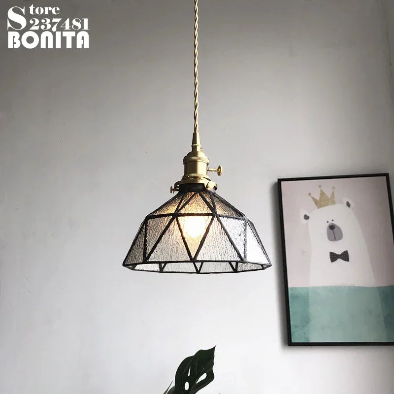 Pure glass pendant light with wave copper design - vue 3 sur 9