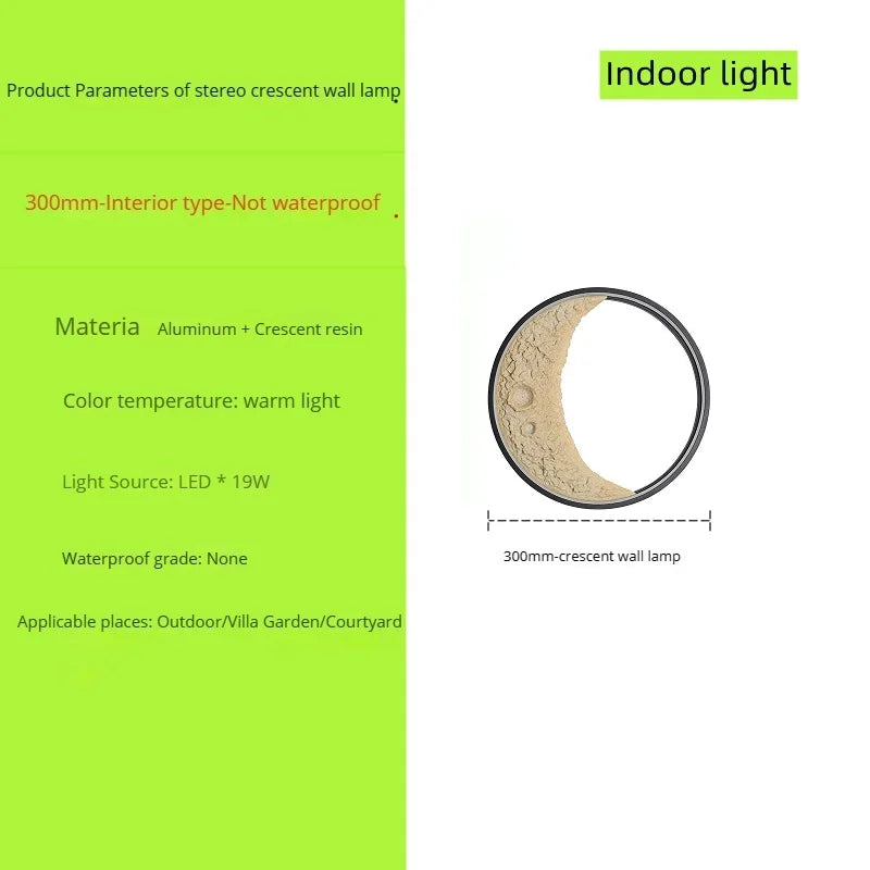 New modern outdoor moon LED wall light waterproof garden resin - vue 14 sur 15