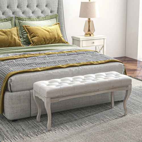 upholstered footboard stool with wooden legs - vue 3 sur 6