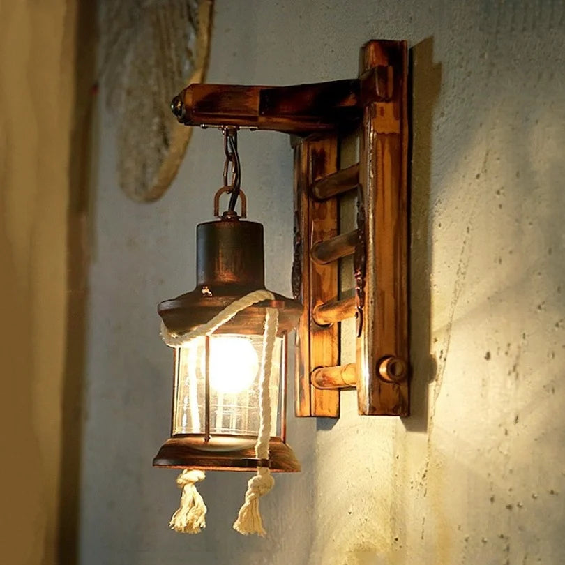 Japanese retro bamboo and hemp rope LED wall lamp