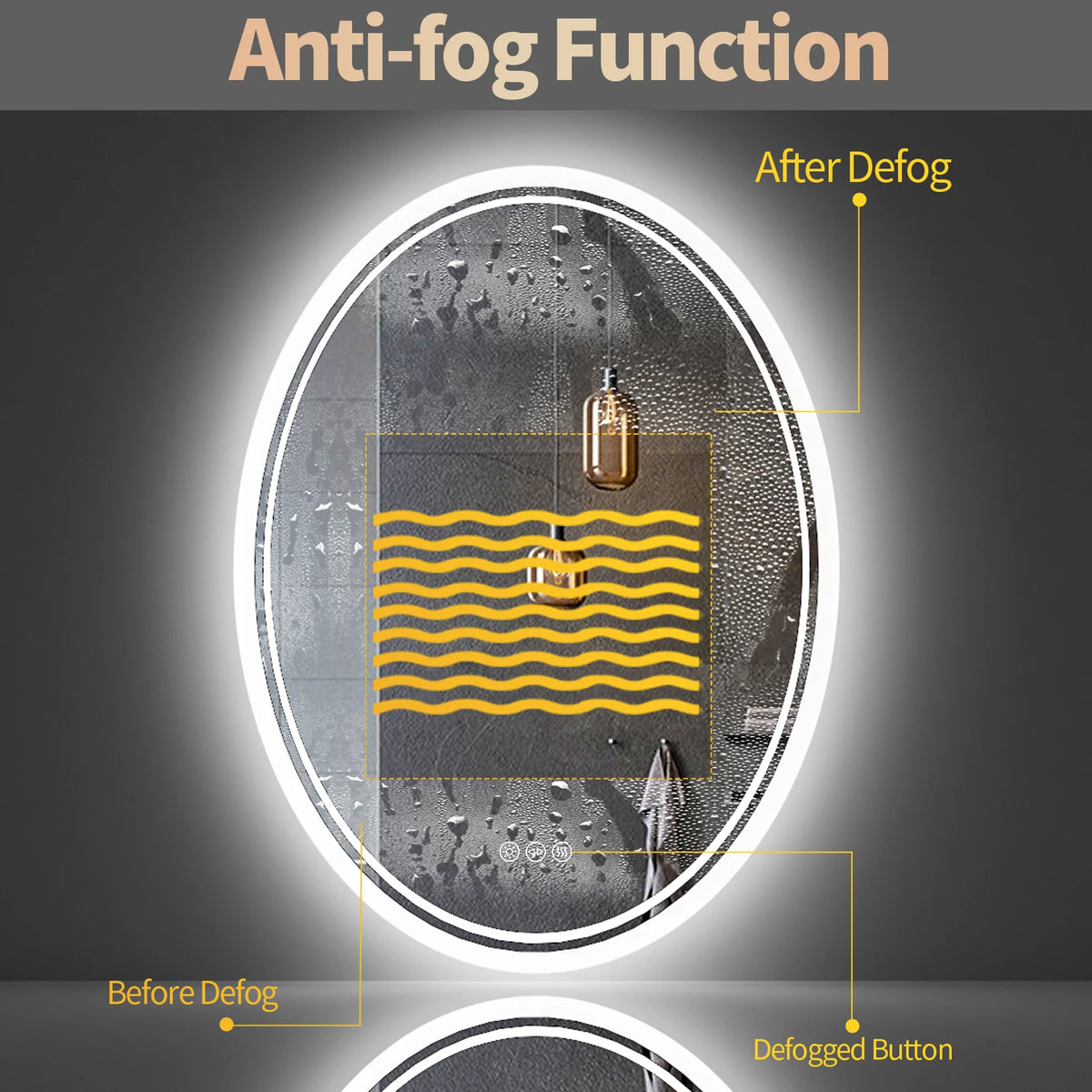 Oval illuminated mirror with anti-fog function and adjustable lighting - vue 6 sur 8