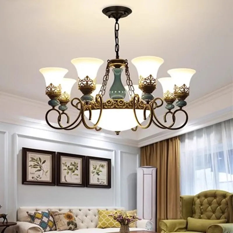 Antique classic ceramic and vintage glass chandelier