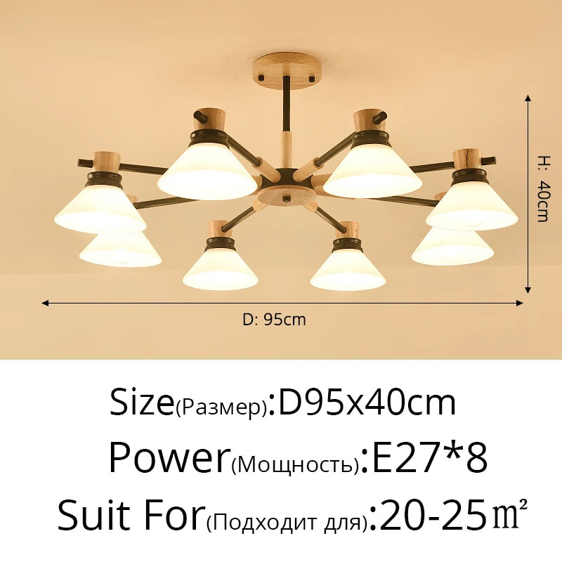 Modern round wood glass chandelier nordic hotel decor