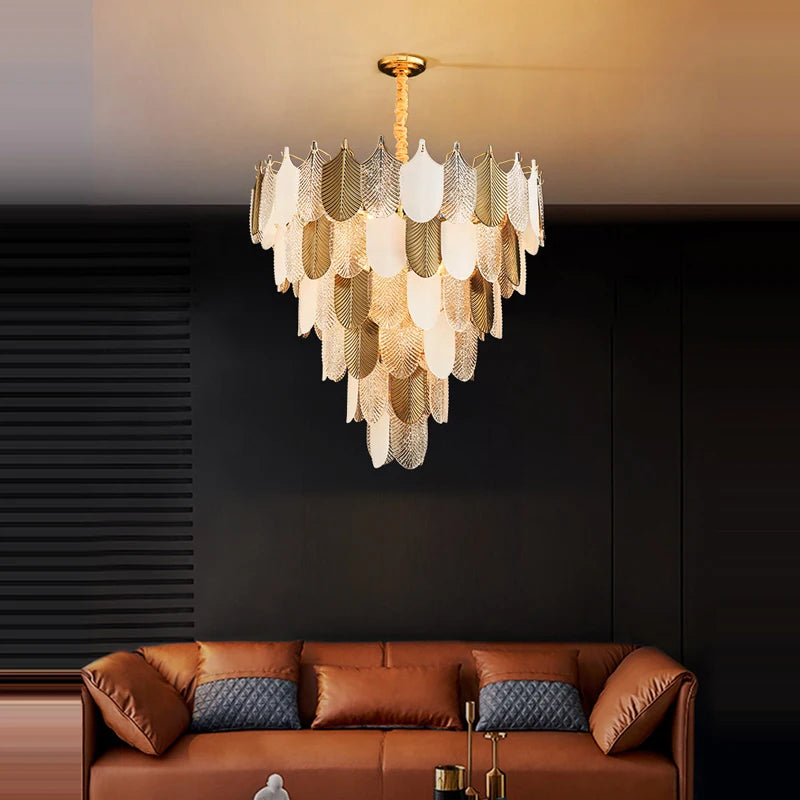 Modern pendant light in stainless steel and decorative glass - vue 5 sur 13