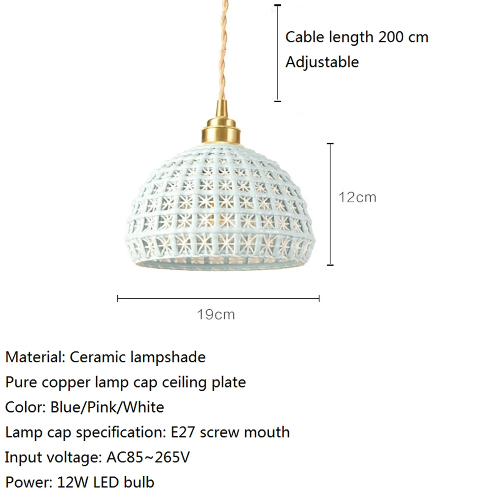 Nordic retro brass and ceramic LED pendant light