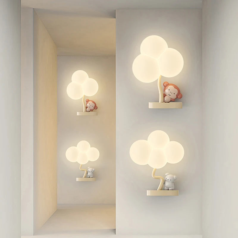 Creative bear and monkey wall lamp for baby