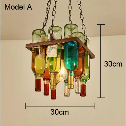 Vintage glass wine bottle E27 LED pendant light for bar, cafe, restaurant