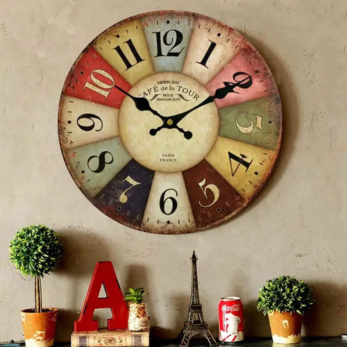 thick wooden wall clock farmhouse style for retro decoration - vue 3 sur 6