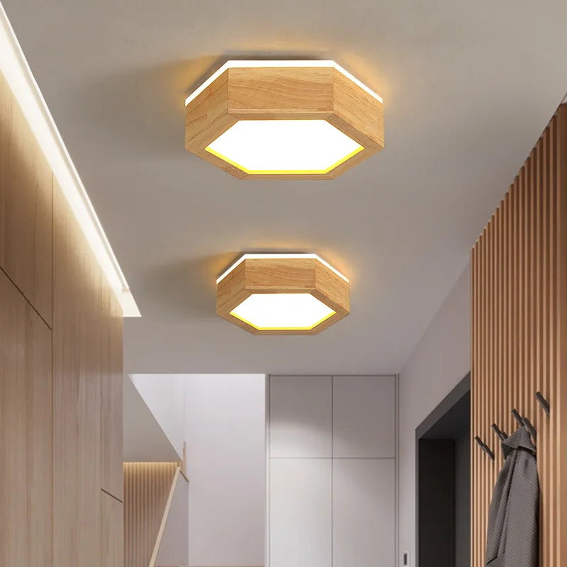 Modern hexagonal wooden LED ceiling light