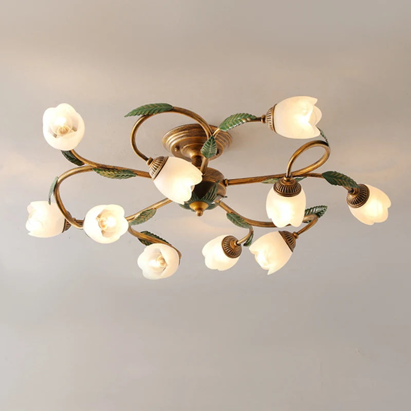 White LED ceiling light with flower design, French country decor, villa, living room, hallway, American style