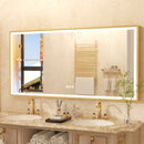 Illuminated mirror with gold frame and three-colour dimmable anti-fog LED lights
