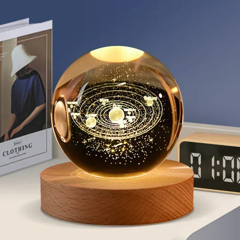 3D crystal night light solar system wooden decorative gift - vue 8 sur 16