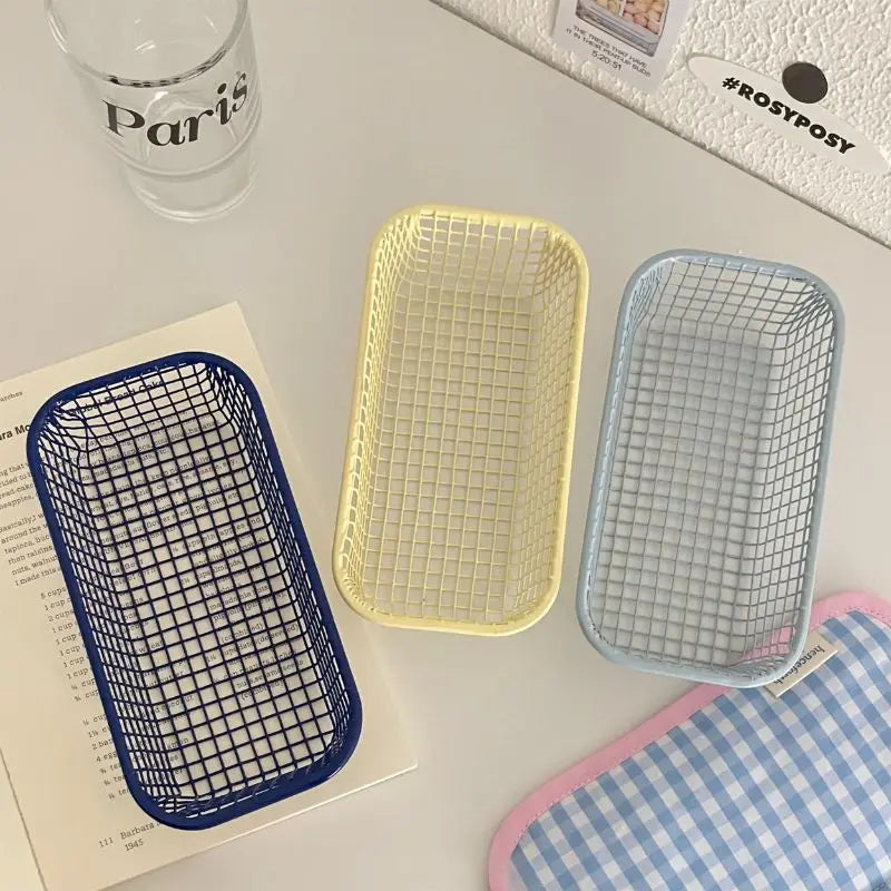 metal storage basket for desk and makeup