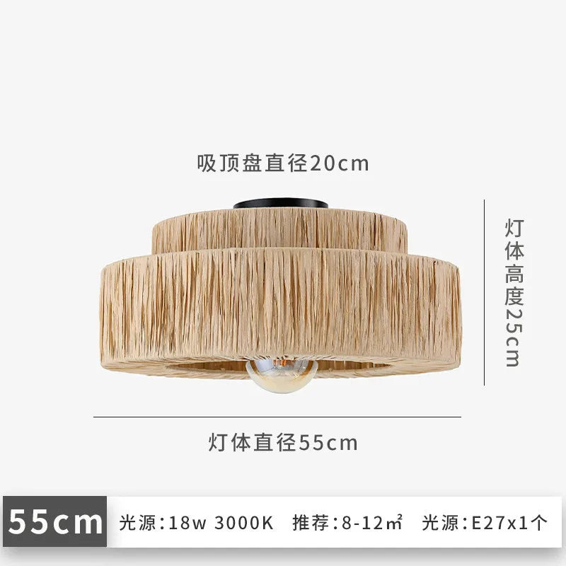 Retro rattan and straw ceiling light - vue 8 sur 8