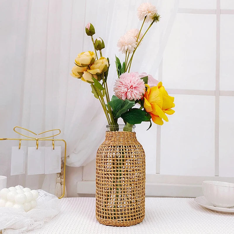 woven rattan vase for dried flowers retro decoration