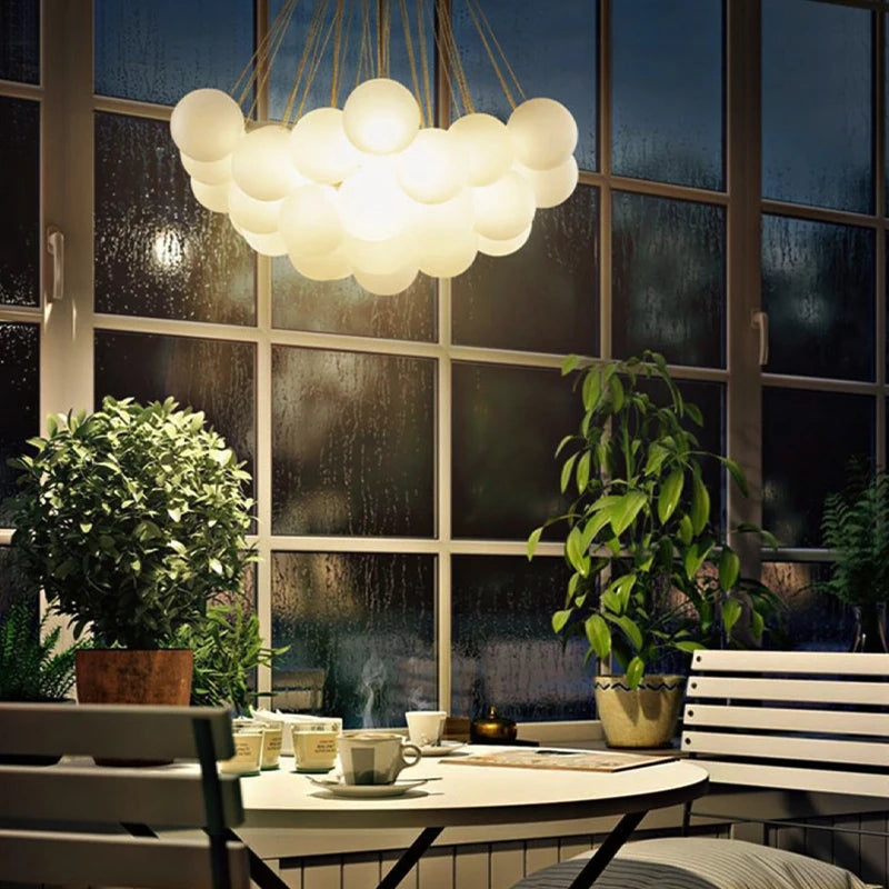 Modern glass ball LED pendant chandelier nordic suspended - vue 4 sur 10